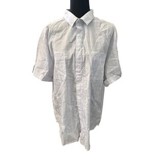 DKNY Mens Slim Fit Short Sleeve Button Down Shirt Gray White Plaid XL